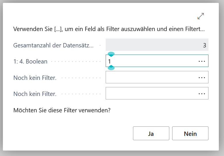 Abbildung TET - Filter auf Tabellenfelder nach Feldauswahl