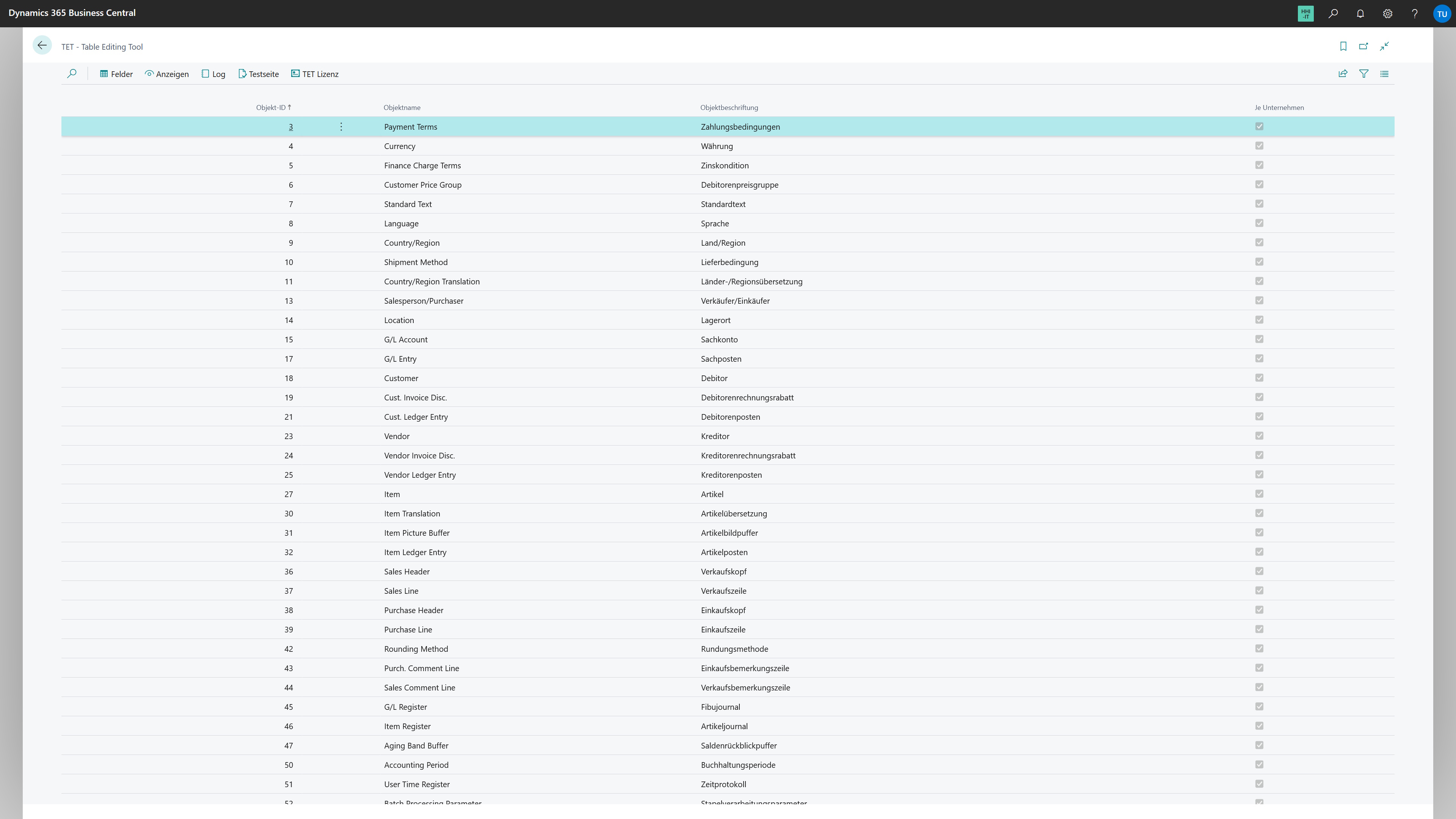 Abbildung TET - Table Editing Tool